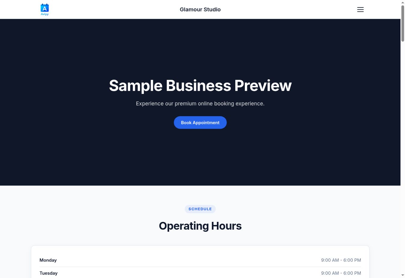 Classic booking website preview